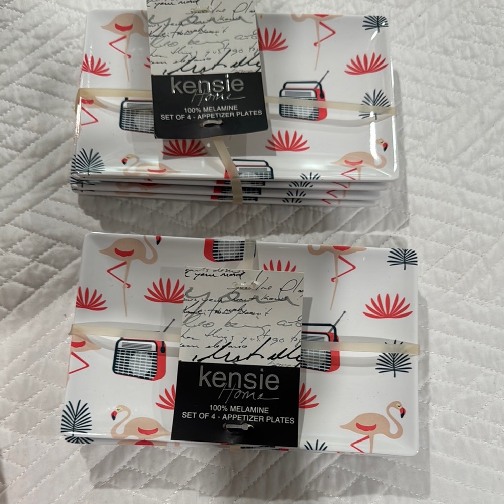 Kensie Flamingo and Radio Appetizer Plates 2 sets NWT